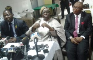 Prof. Adewole (Centre) flanked by (left) Prof. Innocent Ujah, DG, Nigerian Institute of Medical Research (NIMR) and Prof. Chris Bode, CMD, LUTH at a Press briefing after the visit.