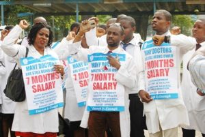 The Association of Resident Doctors, Lagos University Teaching Hospital (LUTH)  Chapter, in a  protest recently in Lagos.  